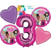 Mayflower111921 Barbie Party Foil Balloons Bundle with Number 3 and Heart Balloons (6 Items)
