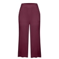 thumbnail image 3 of Wenyuyu Womens Capri Trousers Elastic Waisted Cozy Linen Pants with Pockets Lounge Summer Solid Lightweight Cropped Trousers Wine XXL, 3 of 5