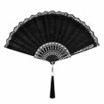thumbnail image 2 of Black Lace Folding Hand Fan, Silver Stamping Vintage Fan, Elegant Handheld Fan with Tassel Pendant, Lightweight Foldable Decorative Cooling Fan for Wedding Bridal Shower Party Photo Props Summer, 2 of 5