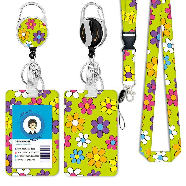 Flower Lanyards for Id Badges, Retractable ID Badge Holder with Detachable  Lanyard, Fashionable Badge Reel Heavy Duty with Carabiner Clip, Nurse  Teacher Office Gifts 