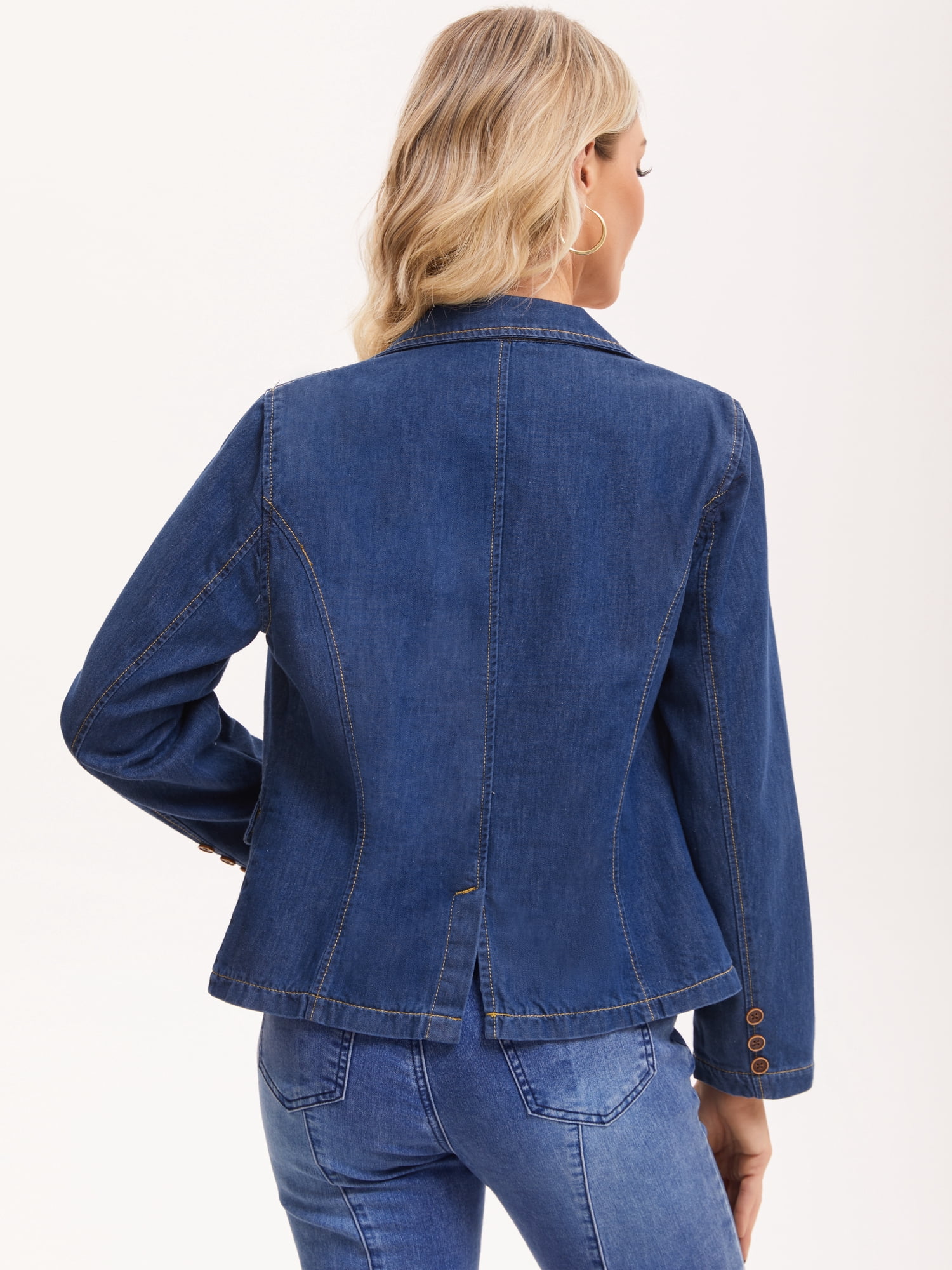 DARING DIVA Women's Notched Lapel Long Sleeve Button Fitted Blazer M Dark Blue