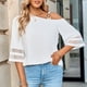 thumbnail image 2 of Camisa con hombros descubiertos para mujer, blusa elegante transpirable con manga acampanada y empalme de malla para mujer, 2 of 7