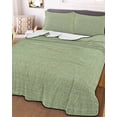thumbnail image 2 of Vintage Sage Green Summer Quilt Set King Size,Soft Microfiber Quilted Bedding Set with 2 Pillow Shams,Farmhouse Retro Beige Solid Color Lightweight All Season Bedspread Coverlet for Bedroom 96"x106", 2 of 6