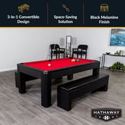 Hathaway Park Avenue 7-Foot Pool Table Tennis Combination with Dining Top, Two Storage Benches, Free Accessories