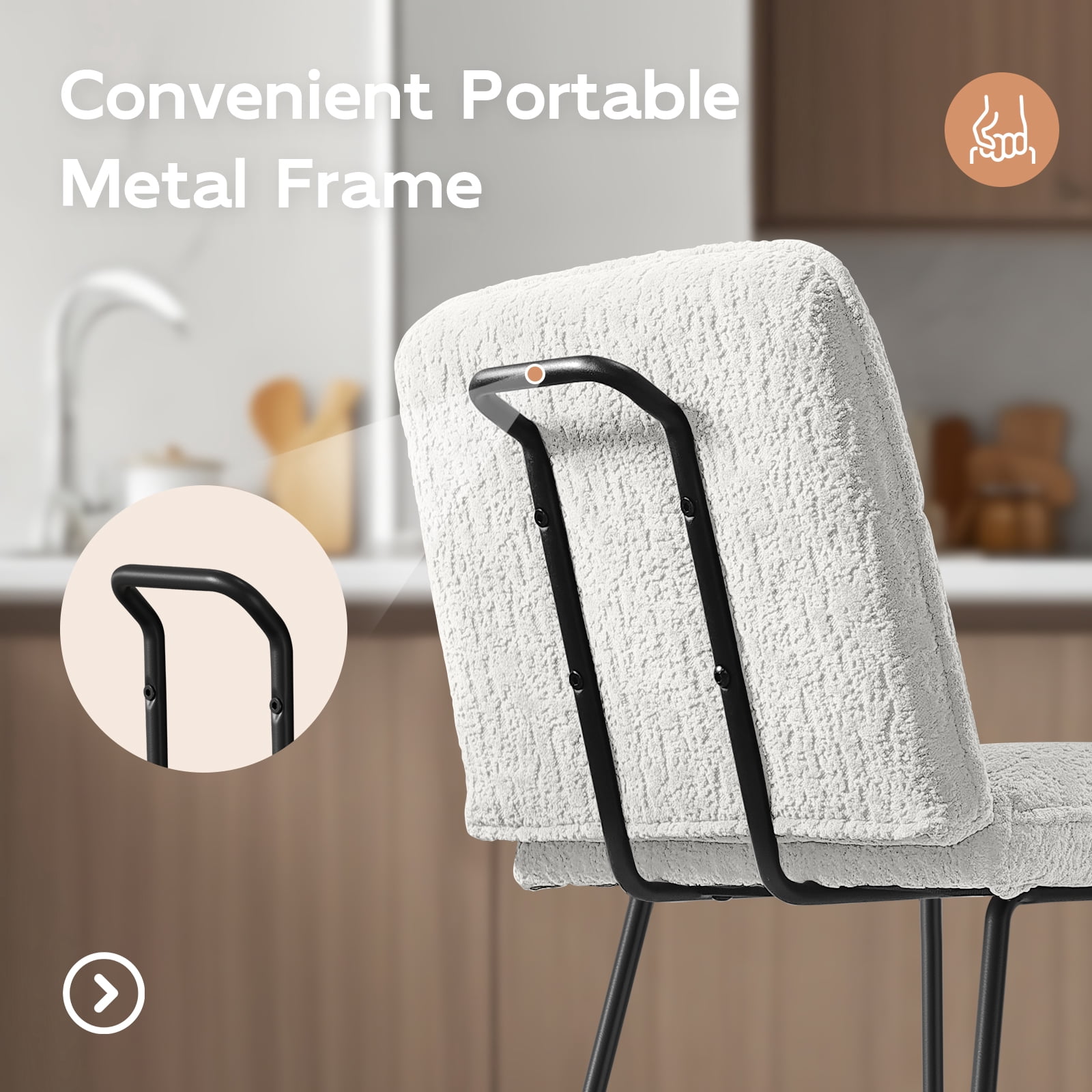 Solfway Bar Stools Set of 3, 26 inch Counter Height Bar Stools with Back, Modern White Velvet Bar Chairs for Kitchen Island with Metal Legs and Footrest