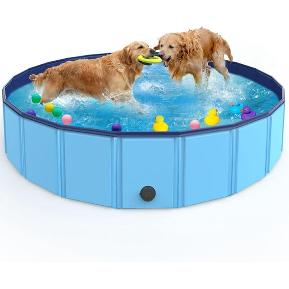Foldable Dog Pool, Portable Pool Thickened PVC Material with Automatic Drainage Function for Pets Dogs Cats and Children 48 * 12"