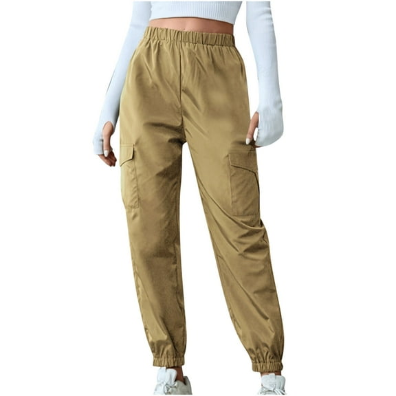 Cargo Pants for Women Solid Loose Outdoor Jogger Workout Tapered Pants With Pockets Juniors Elastic Waist Casual Hiking Loungewear Trousers