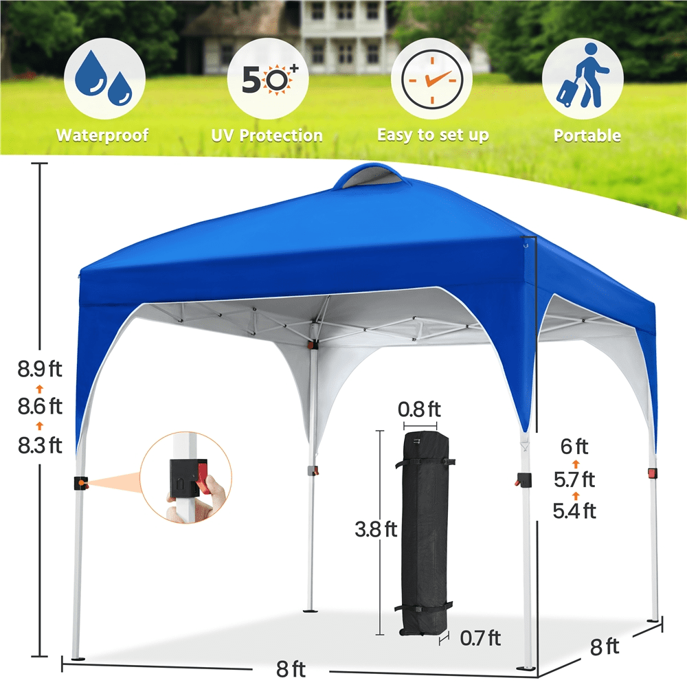 Renwick 8x8Ft Instant Pop Up Canopy Tent with Roller Bag & Sandbags, Blue