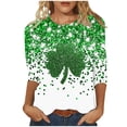 thumbnail image 2 of St. Patrick's Day T-Shirt for Women Clover Graphic Three Quarter Sleeve Crewneck Soft Breathable Fabric Festive Novelty Clothes, 2 of 5