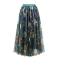 thumbnail image 5 of Aueoeo Women's Floral Printed Maxi Skirts High Waist Mesh Long Skirts Full Length A-Line Casual Beach Skirt Green M, 5 of 8