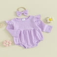 thumbnail image 2 of Infant Baby Girl Boy Rompers Newborn Long Sleeve Jumpsuits Bodysuits with Headband Set, 2 of 7