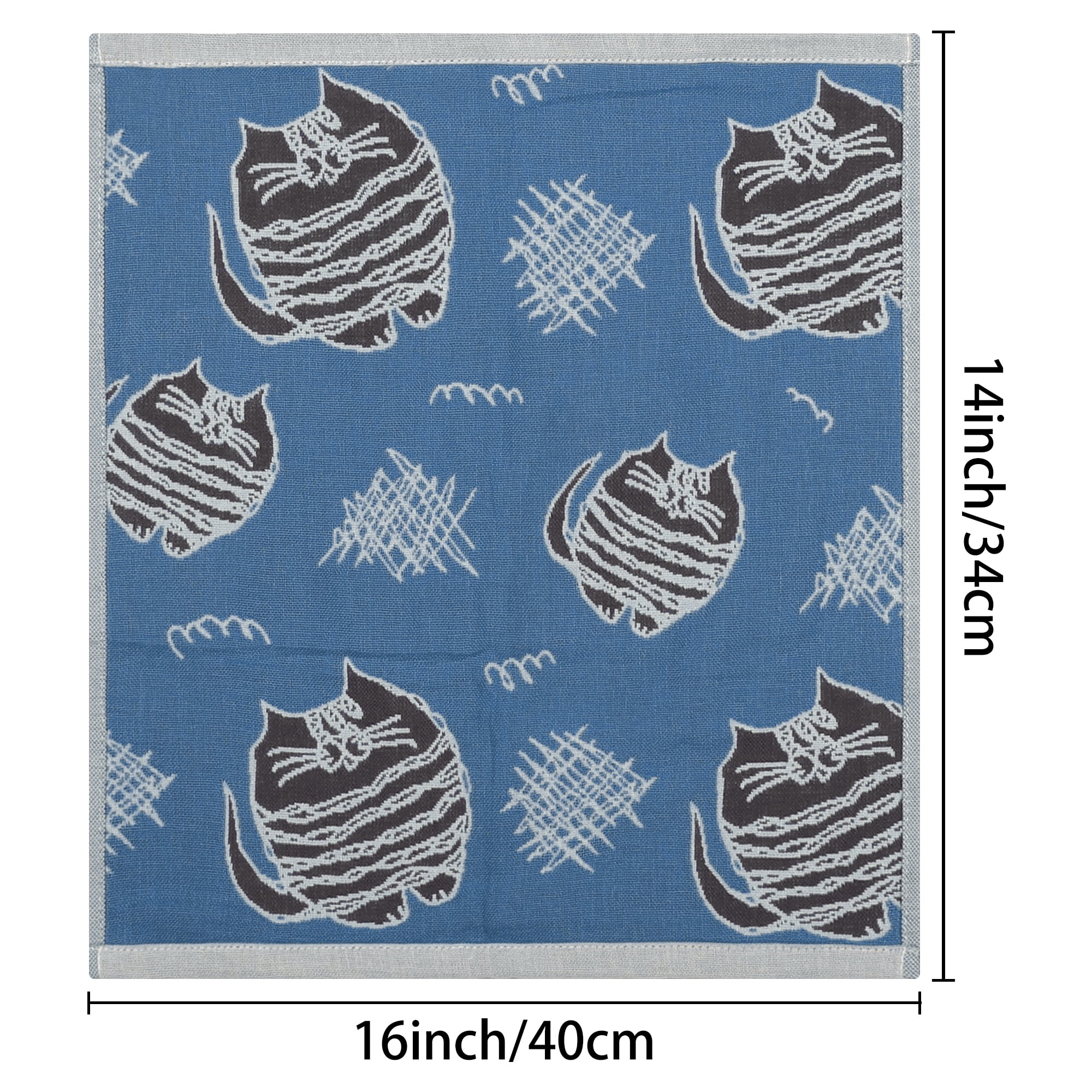 Unique Bargains Kitty Pattern Absorbent with Hanging Loop Kitchen Tea Towels 14"x16" Blue