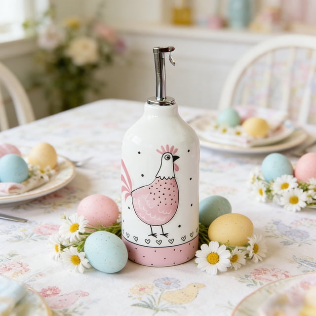 Weloille Easter Themed Relief Chicken Tableware Set, Ceramic Food-Grade Plate Cup Storage Jar, Dishwasher Safe Festive Holiday Table Decor, for Easter Dinner Party Daily Use