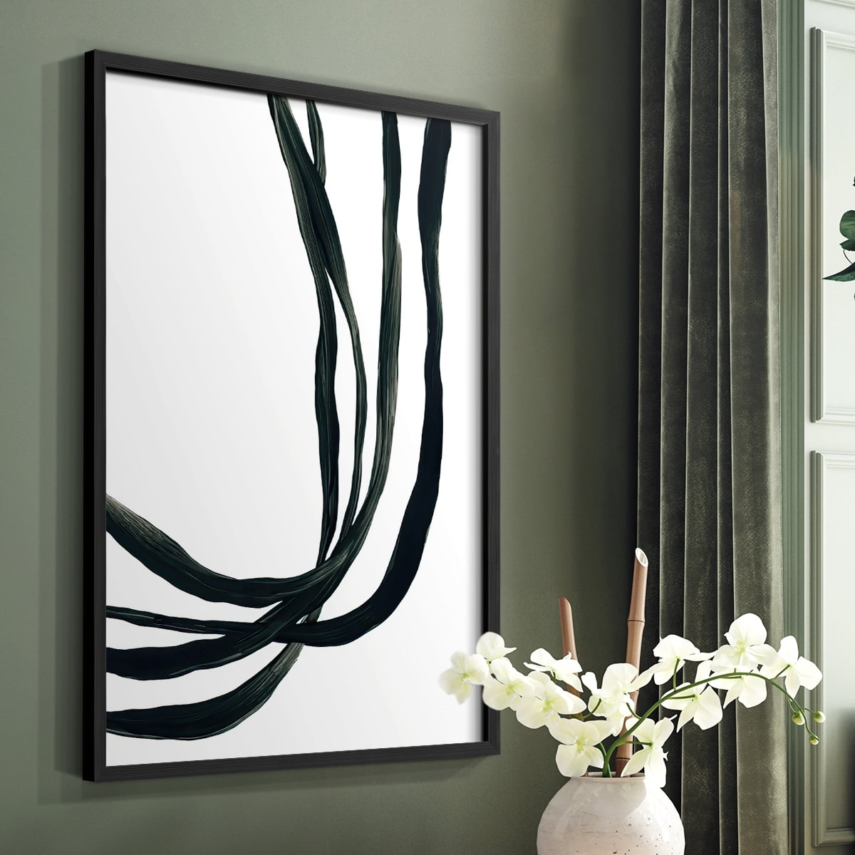 Onyx Ribbon I in Black Solid Wood 22 x 28 Framed Print