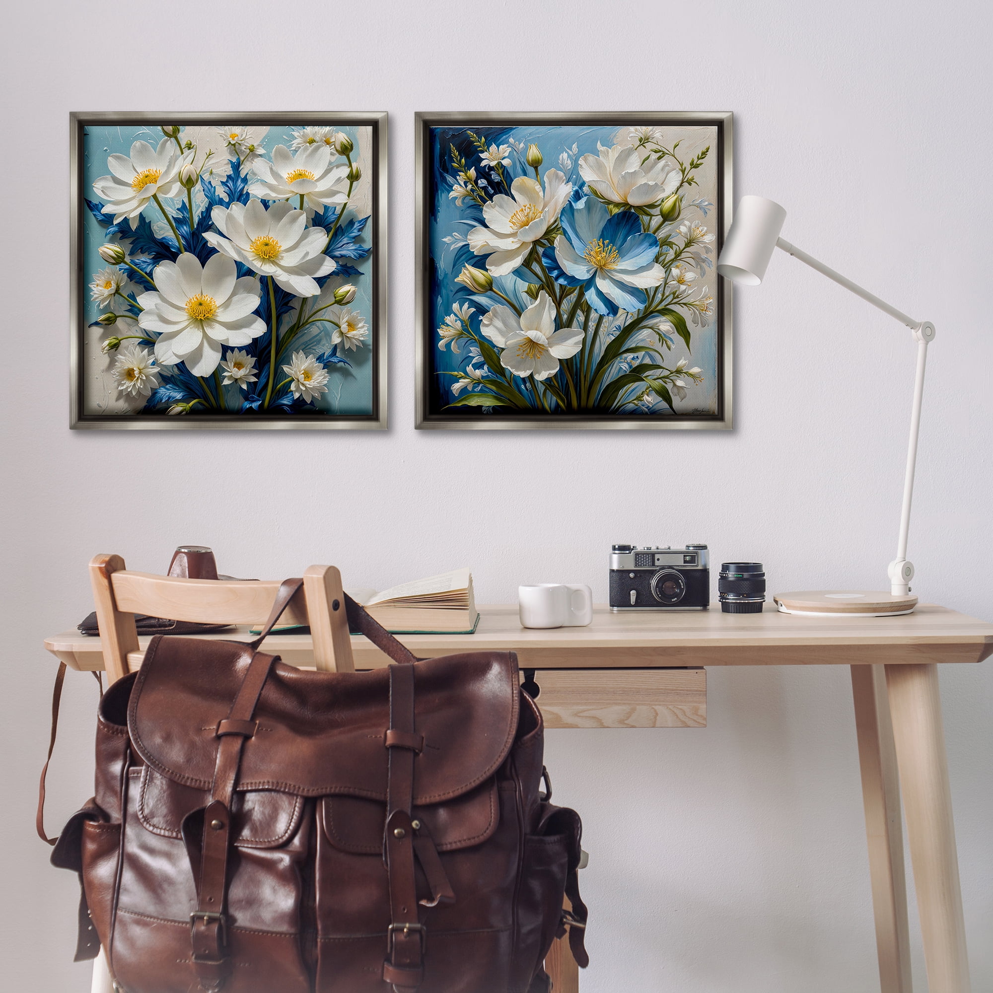 Stupell Industries Bold Floral Bunches Floral & Botanical Painting Gray Floater Framed Canvas Art Print Wall Art, 25 x 25, Set of 2
