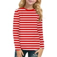 thumbnail image 2 of Girls Long Sleeve Shirts 7-8 Girls Casual Short/Long Sleeve T Shirts Kids Loose Soft Striped Color Block Tunic Tops, Tees Blouses Size 4-15 Years, 2 of 6