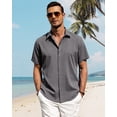 thumbnail image 2 of Camisa J.VER para hombre, lino y algodón, manga corta, casual, gris y azul, 2 of 5