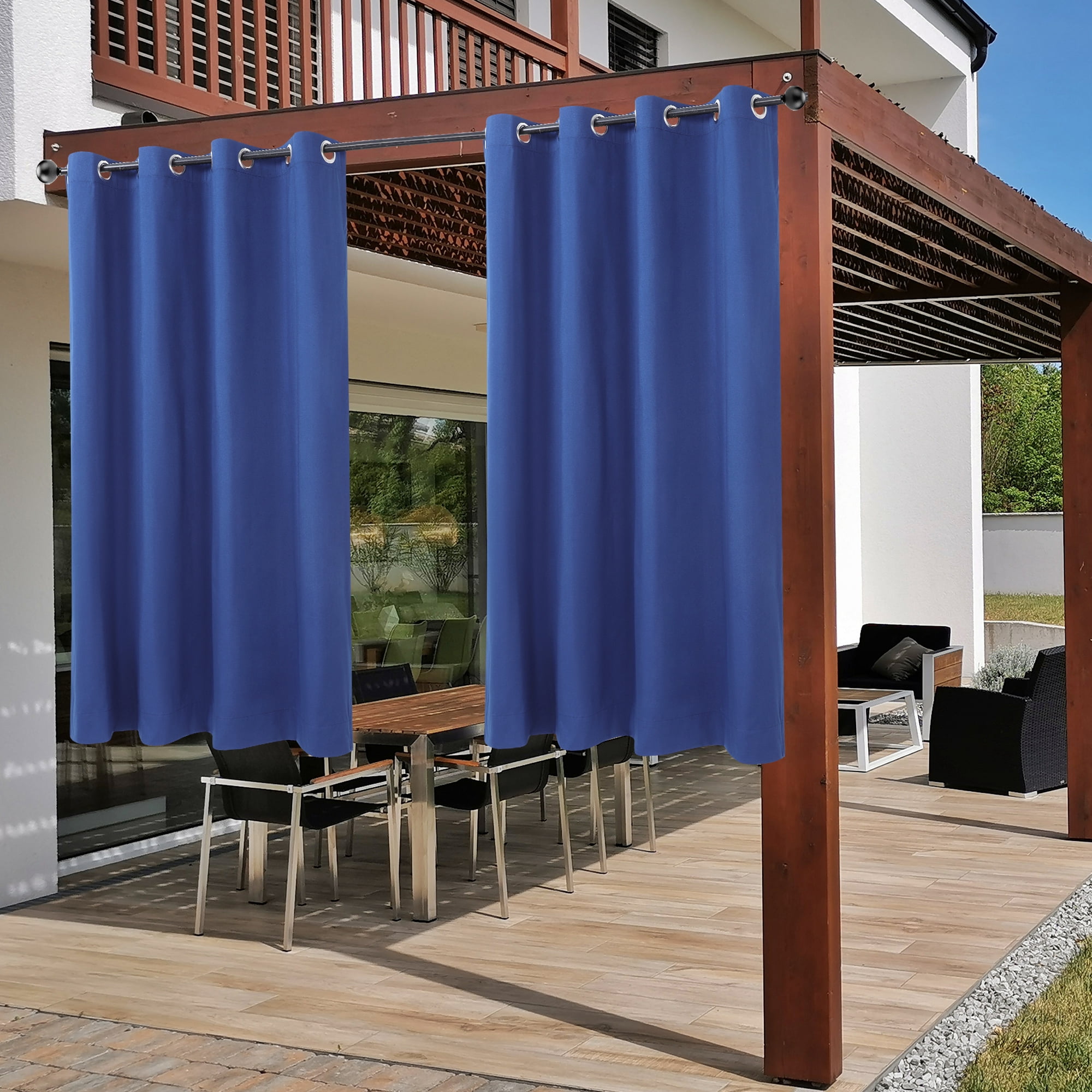 Unique Bargains 2 Panels Bedroom Waterproof 100% Blackout Curtains Dark Blue 52"Wx72"L