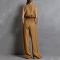thumbnail image 4 of Tqcoqu Women's Sleeveless Tie Neck Cutout Romper,Elastic Waist Wide Leg Linen Blend Jumpsuit with Pockets & Back Zipper,Khaki Women's S-XXXL, 4 of 6