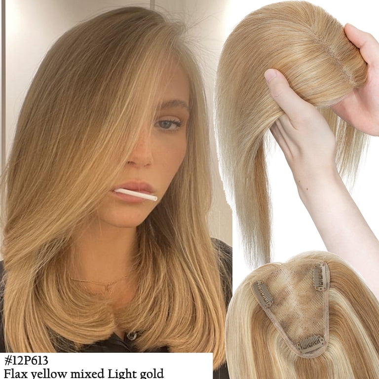 Human Hair Topper 14 Inch Clip In Lace Base 150% Density No Bangs Amazon.com : SEGOHAIR Hair Toppers for Women Real Human Hair  main image 2
