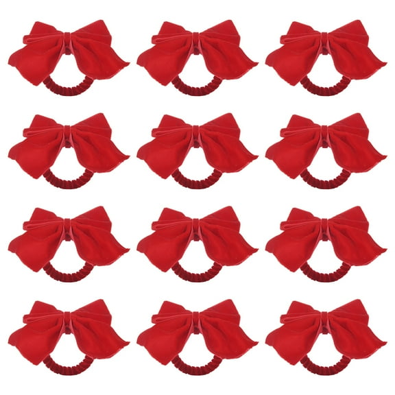 HUONA 12pcs Elegant Velvet Napkin Rings With Red Glaze Christmas Bow Napkin Holders Festive Paper Towel Rings for Holiday Table Decor