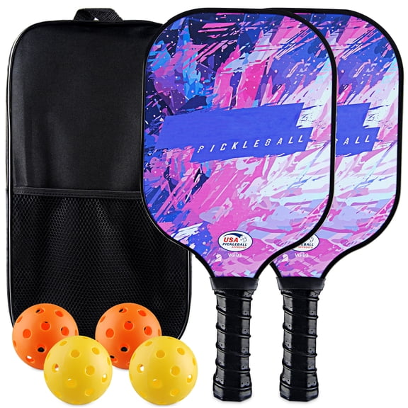 Zacenei Pickleball Paddles Set of 2,Fiberglass Pickle Ball Paddle,Lightweight Pickleball Rackets 2Pack for Adult Teenager w/ Balls,Bag,Professional Equipment for Beginners Intermediate,Pink