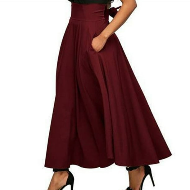 【PORTERNA】Bowl color matching long skirt Women Maxi Skirt Pure Color Bow Belt Fashionable Elegant