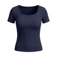thumbnail image 6 of CBASIHI Womens Stretchy Ribbed T Shirts- Slim Fit Casual Summer Lightweight Short Sleeve U Neck Basic Tees Navy Size S-2XL, 6 of 6