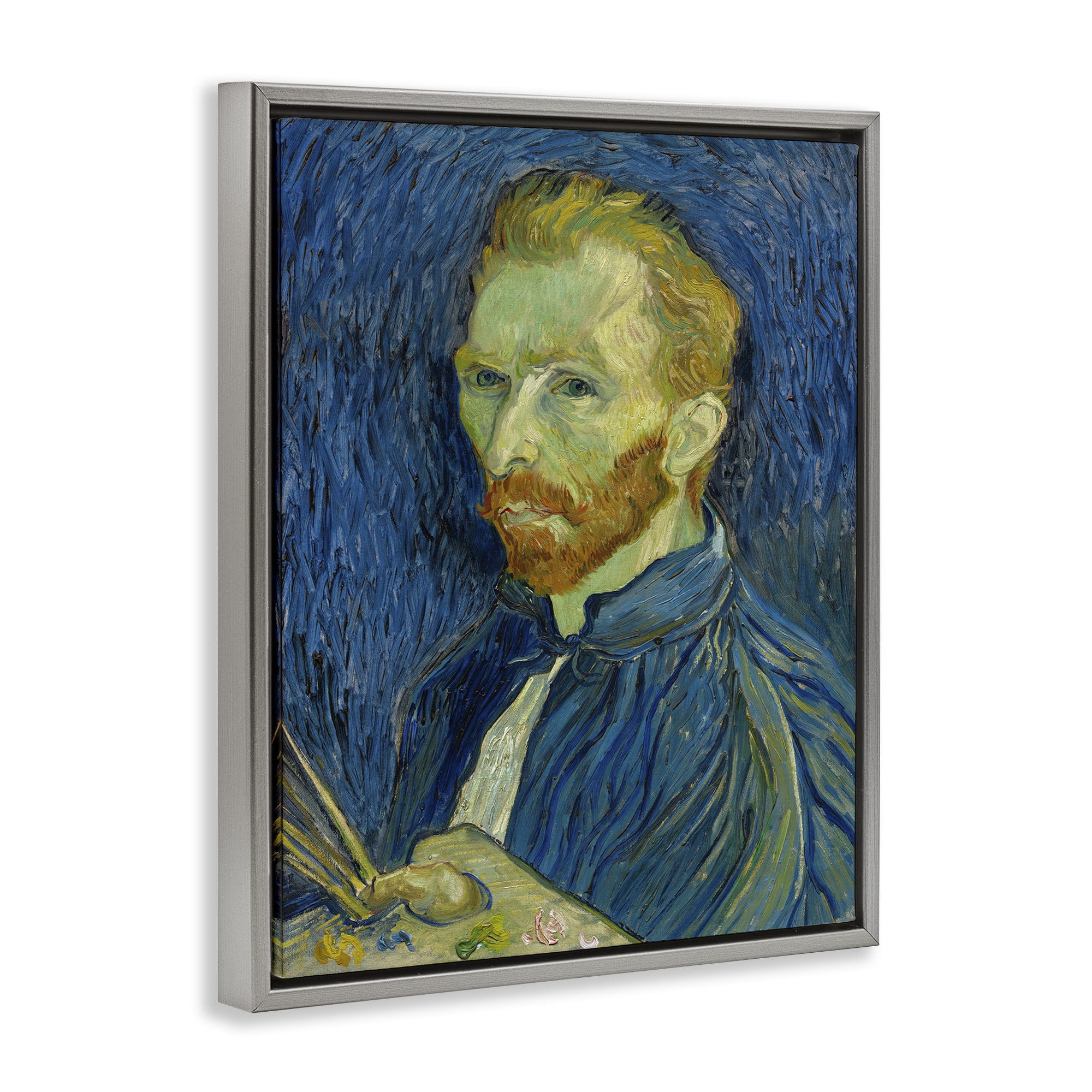 Stupell Industries Van Gogh Blue Self Portrait People Painting Gray Floater Framed Canvas Art Print Wall Art, 17 x 21
