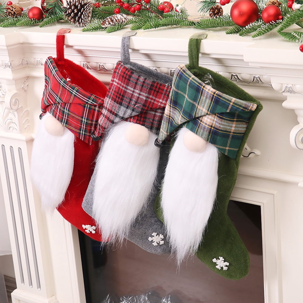 Dalrosia 3pcs Christmas Gnome Stockings, 3D Plush Swedish Gnome Stocking Fireplace Hanging Stockings Gift Bags for Xmas Holiday Decoration