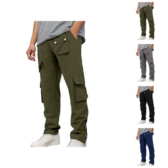 Cargo Pants for Men Elastic Waist Drawstring Outdoor Casual Work Pants with Pockets Trousers