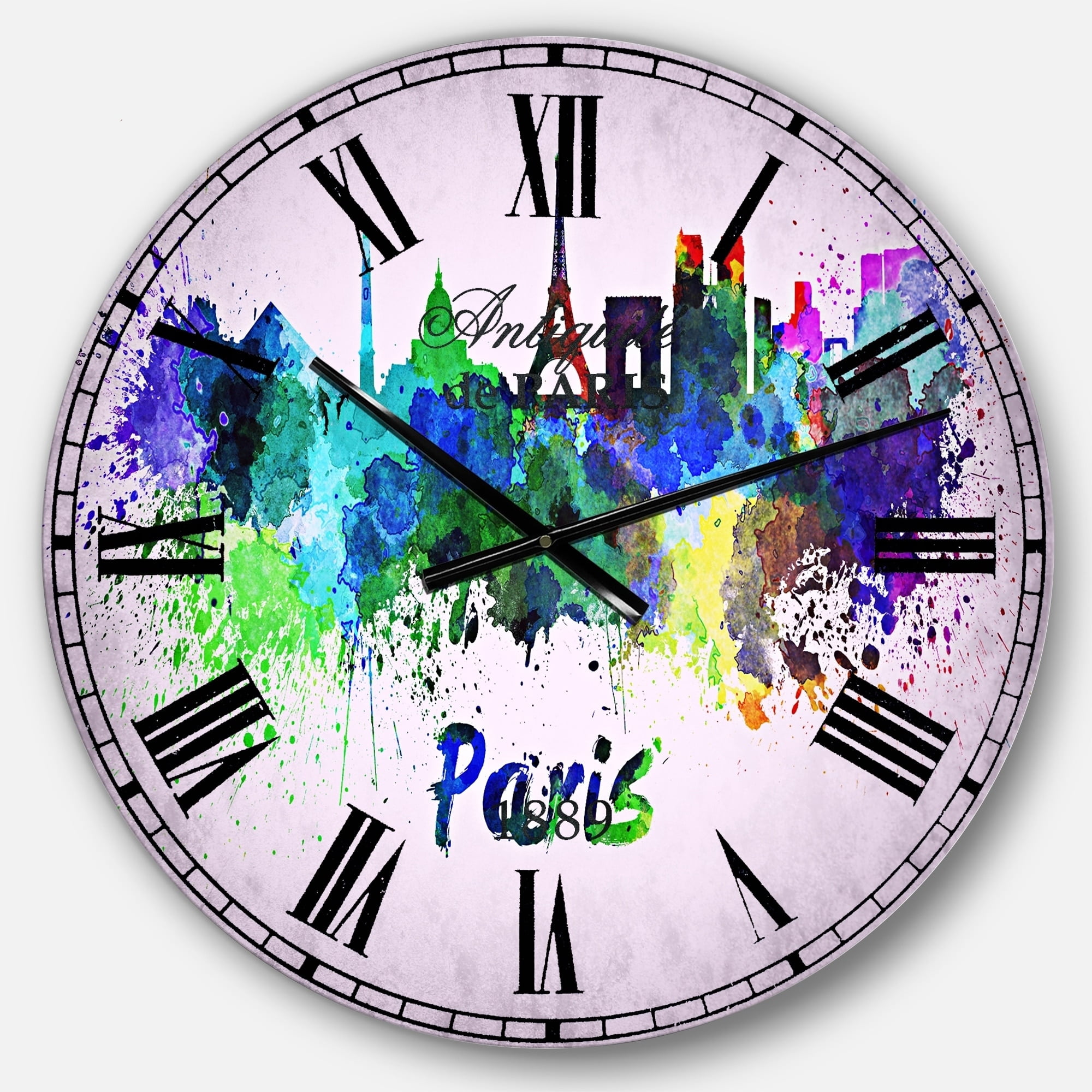Designart 'Paris Skyline' French Country wall clock