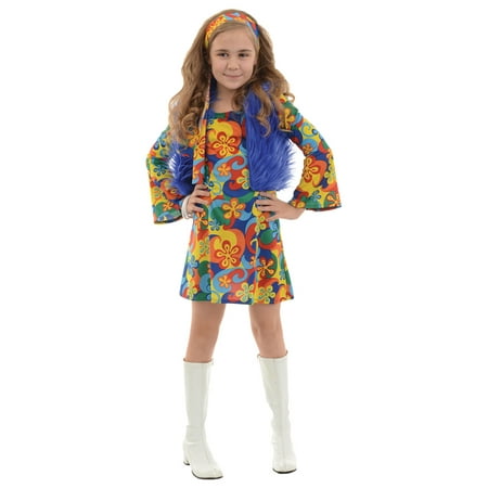 Morris Costumes Girls Long Sleeve 60s Far Out Faux Fur Costume 10-12, Style