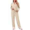 thumbnail image 2 of Weekease Pajama sets for Women Button up Tops Drawstring Pants Sleepwear Contrast Piping Fall Nightwear with Pockets, 2 of 7