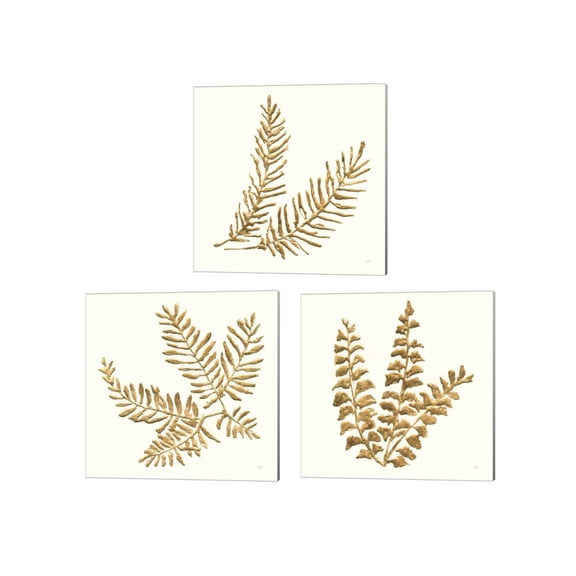 Great Art Now Gilded Fern by Chris Paschke 3 Piece Canvas Art Set Each 14W x 14H