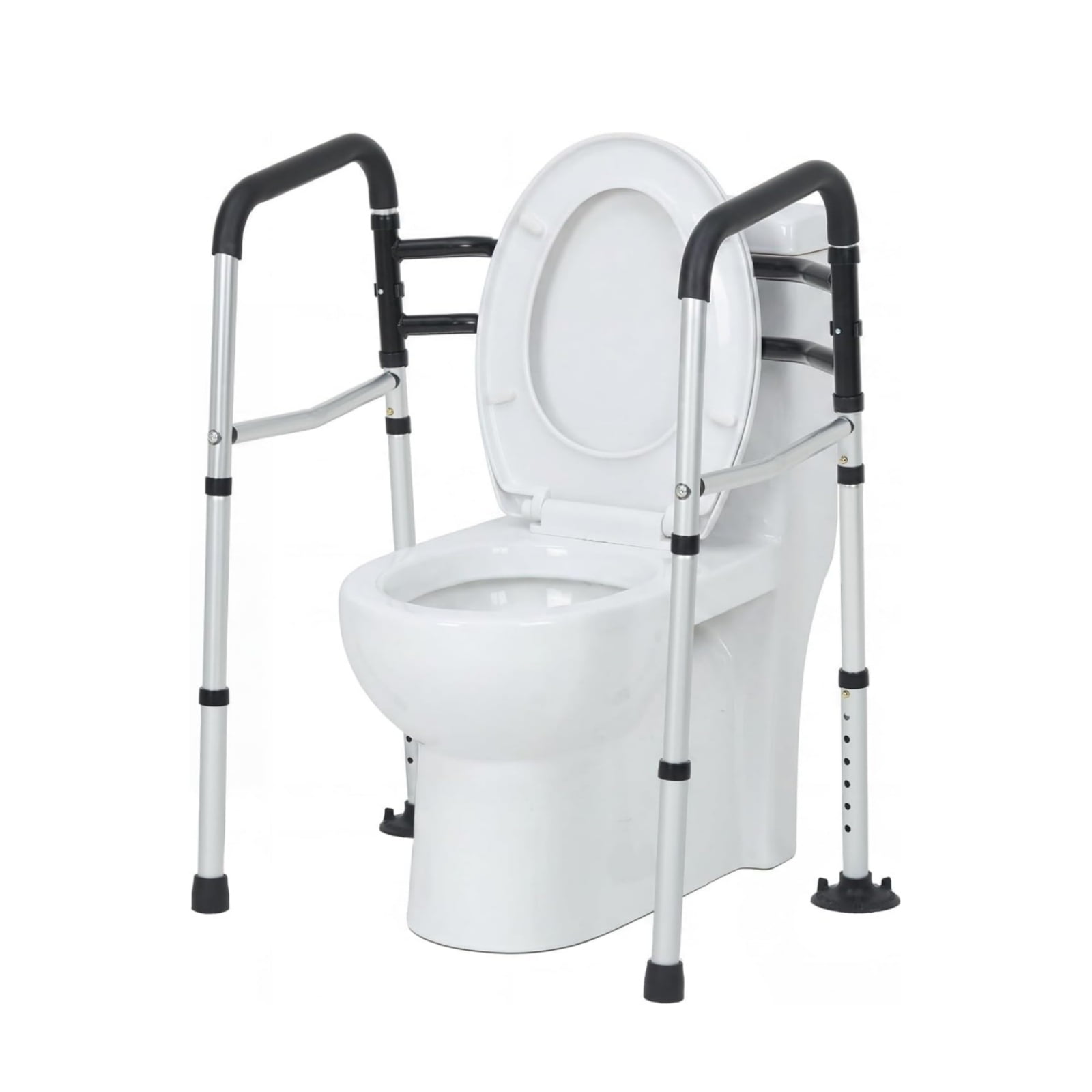 Wisykoke Bathroom Toilet Safety Rails for Seniors, Adjustable Toilet Safety Frame w/ Padded Handles, Foldable Toilet Handles for Elderly, 350 Lbs Capacity Freestanding Toilet Support