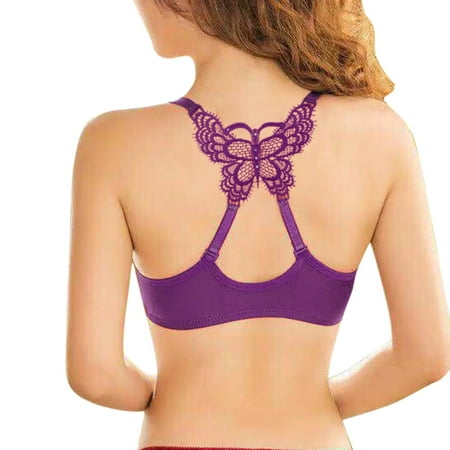 

Alueeu Womens Y Shape Beautiful Back Ultra Gather Butterfly Lace Glossy Bra Sexy Bra Sports Bras with Padding