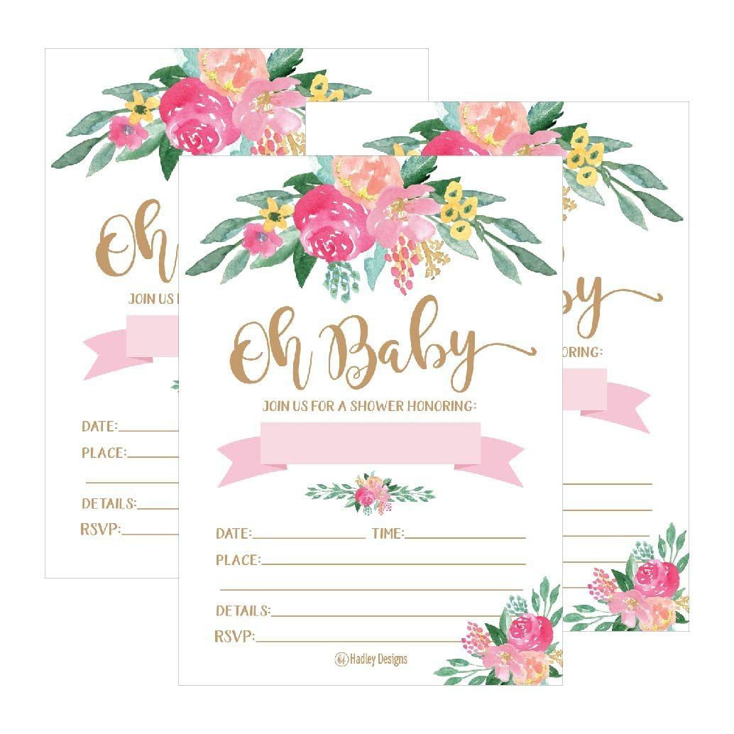 25 Cute Floral Oh Baby Shower Invitations For Girls, Pink ...
