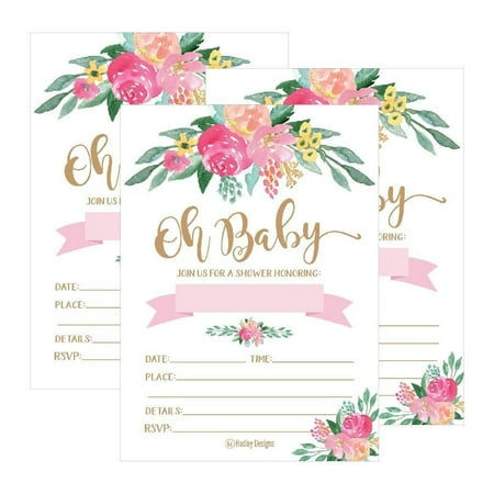 25 Cute Floral Oh Baby Shower Invitations For Girls Pink Blush