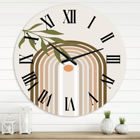 Designart 'Abstract Sun And Moon With Green Leaf I' Modern Wall Clock