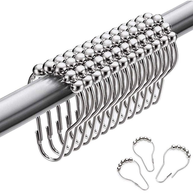 Anillos de ducha de acero inoxidable, 12 ganchos para cortina de ducha pequeños ganchos en S para barras de ducha de baño (plata) Ormromra YQ-0783