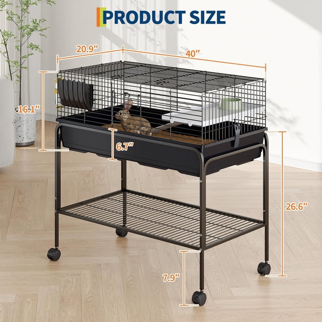 Kojooin Rolling Small Animal Cage with Storage Shelf, Two-Storey Pet Cage with Ramp and Accessories for Ferrets or Rabbits