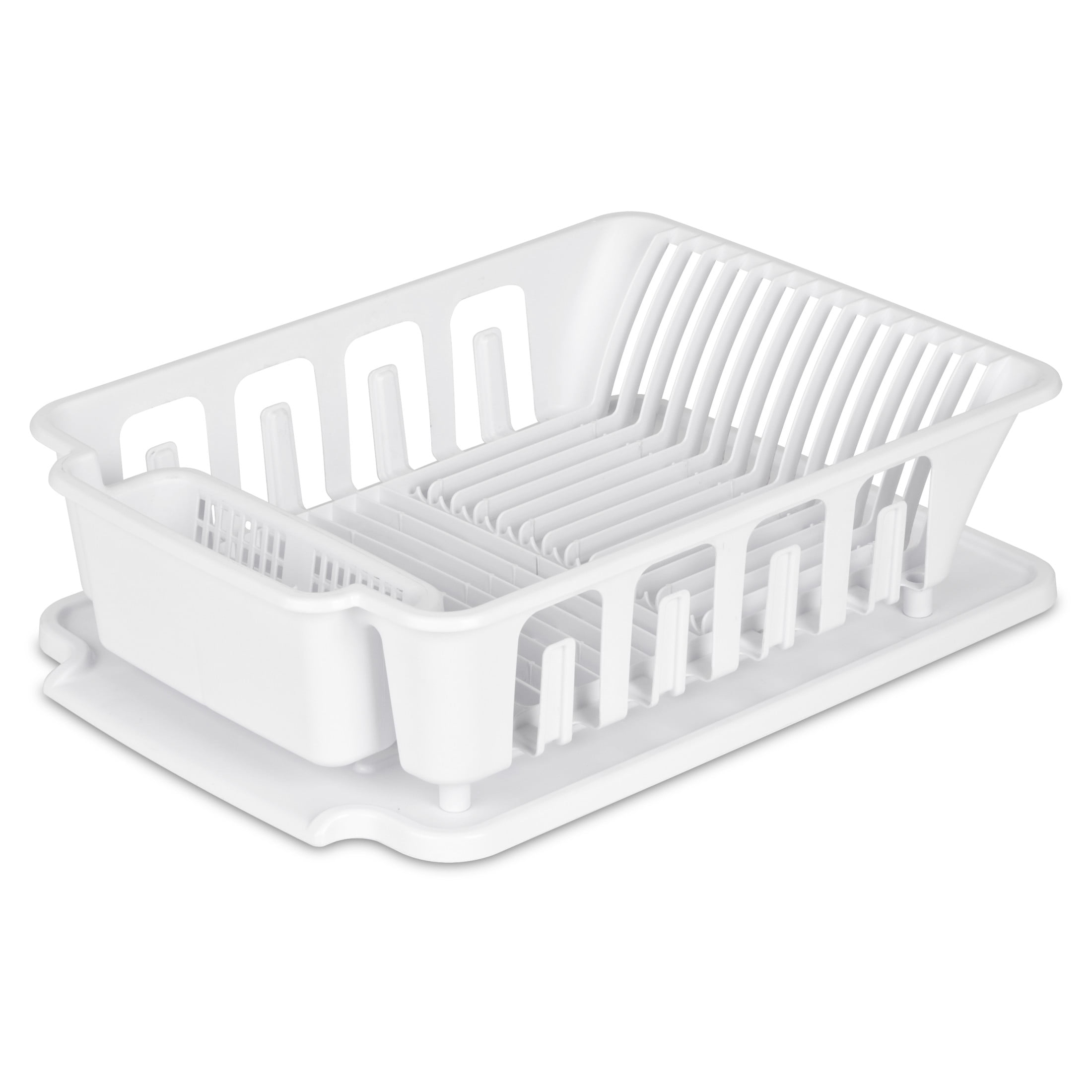 (4 pack) Sterilite Large 2 Piece Sink Set, Dish Drainer and Drainboard for Plates, Cups, Flatware, White