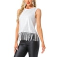 thumbnail image 4 of INSPIRE CHIC Party Tops for Women's Sequin Fringe Trim Sleeveless Round Neck Sparkly Tees L White, 4 of 5
