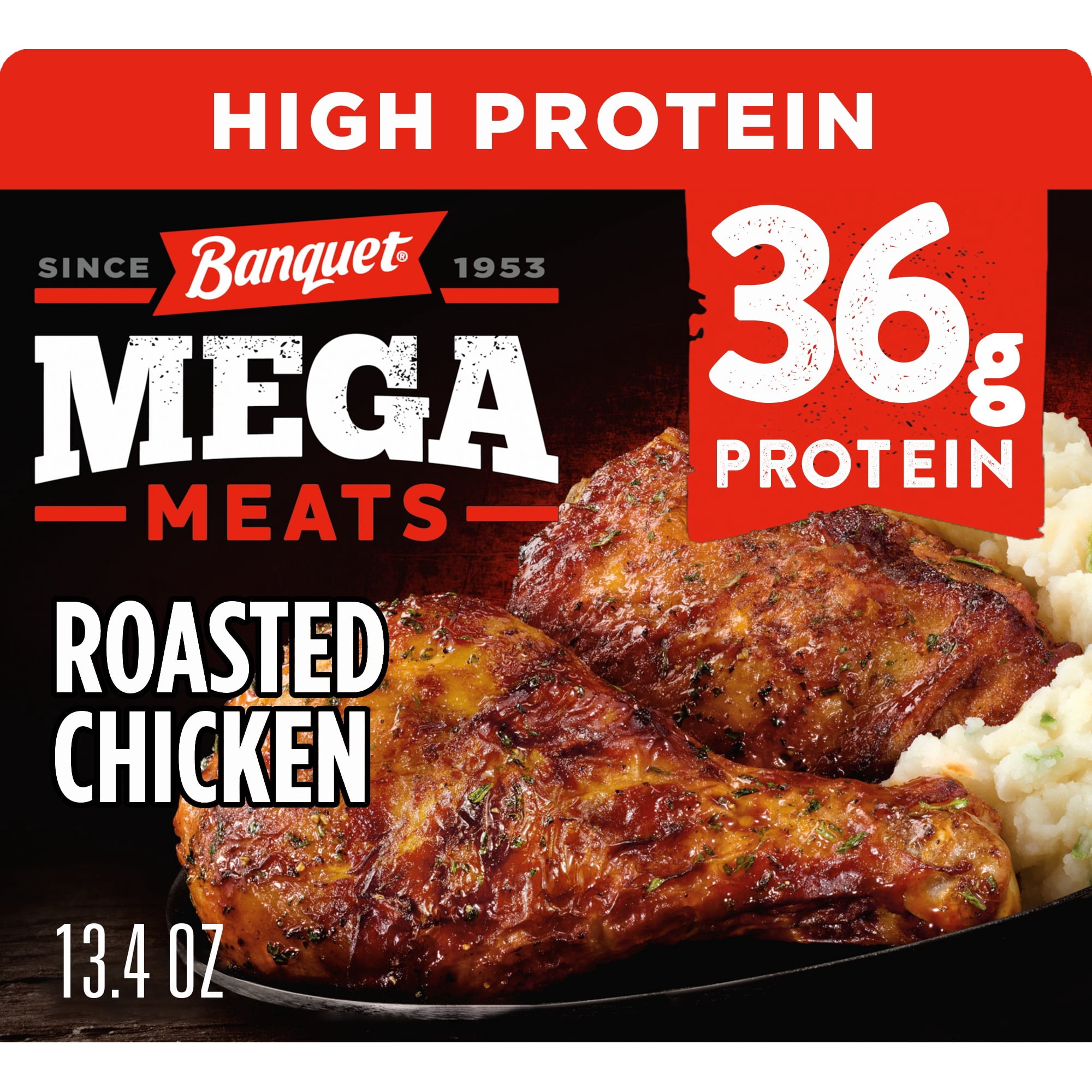 Banquet MEGA Meats Roasted Chicken, 36g Protein, Frozen Meal, 13.4 oz.
