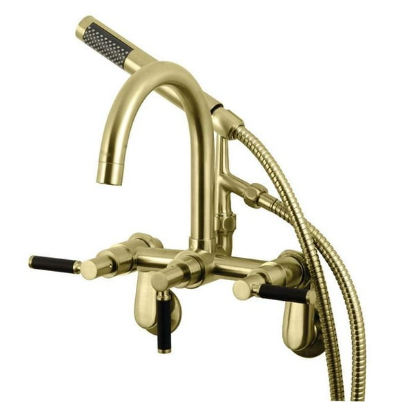 Aqua Vintage AE8157DKL Kaiser 3-Handle 7 in. Adjustable Wall Mount Clawfoot Tub Faucet with Hand Shower, Brushed Brass