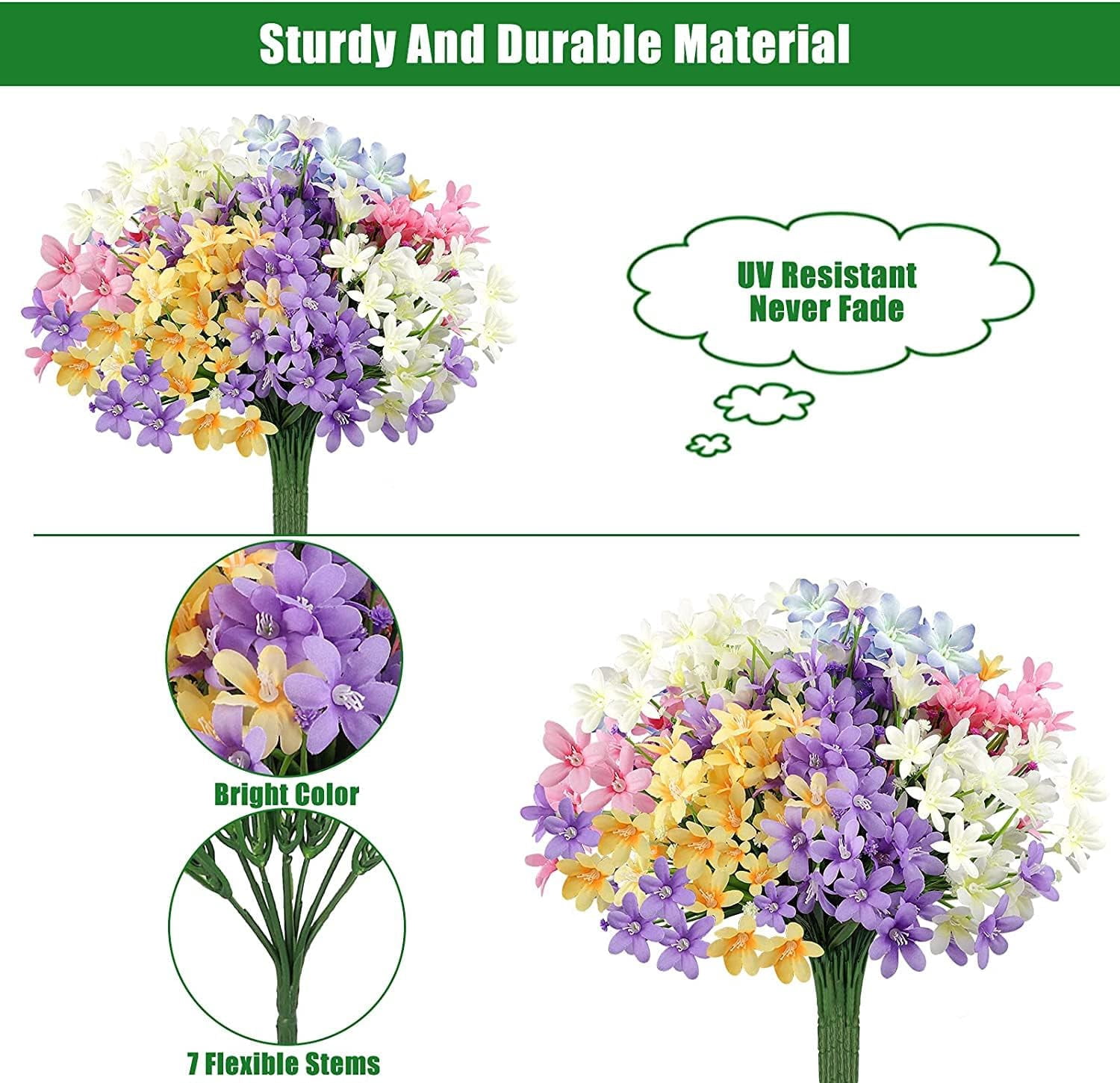 20 Bundles Artificial Flowers Outdoor UV Resistant Fake Silk Plants Plastic Faux Shrubs Indoor Outside Front Porch Window Box Garden Home Hanging Planter Decoration (Mixed)