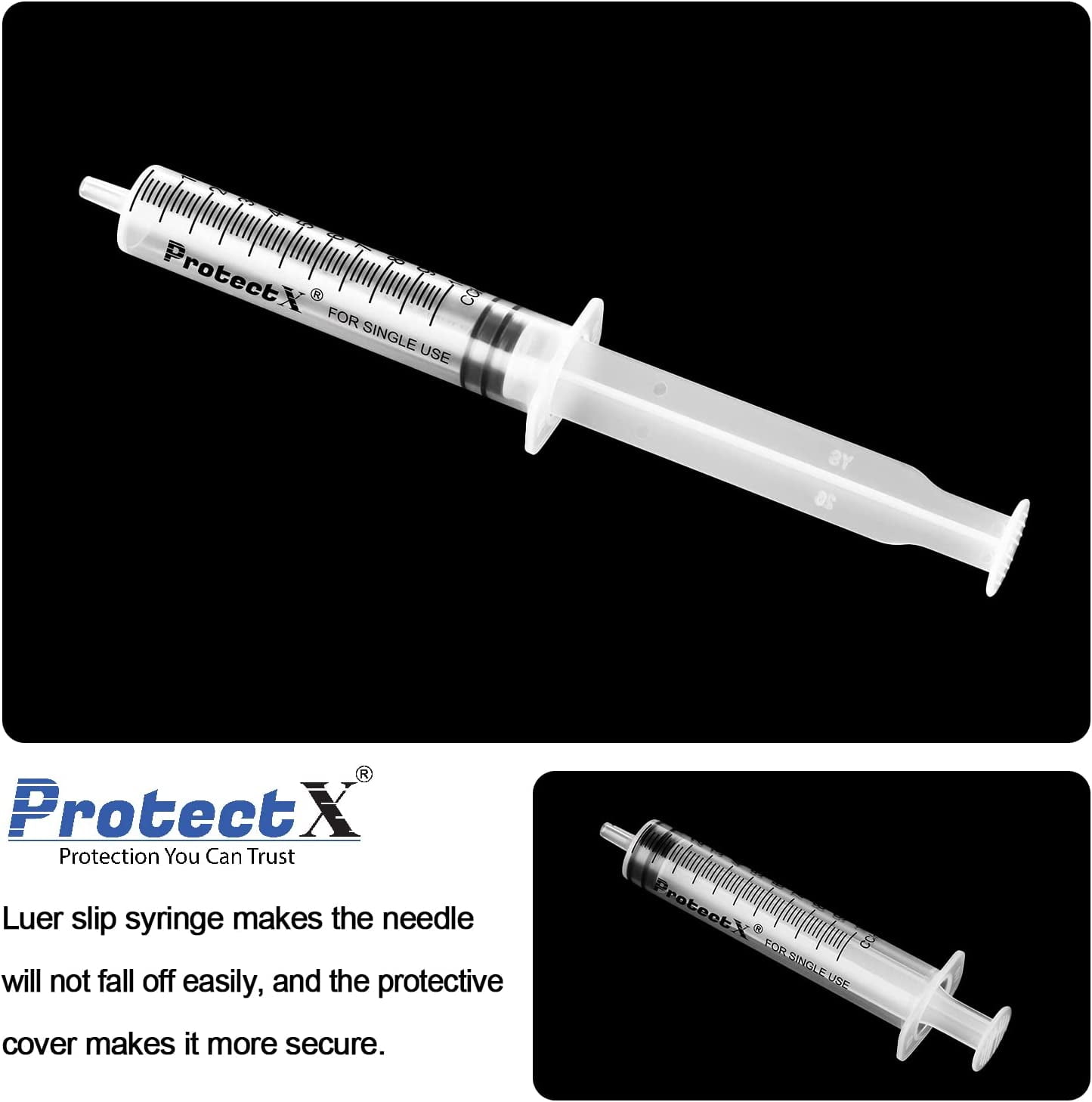 ProtectX 100 Pack 10ml Disposable Luer Slip Sterile Dispenser/Syringe (No Needle) Individually Sealed, Smooth and Accurate Dispensing for Science Labs