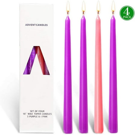 Purple Taper Candles | 10" Tall Unscented Wedding Candles | Set of 4 | 0.78" Diameter | Anniversary Birthday Festival Decor | Wax Tapered Rod Candles