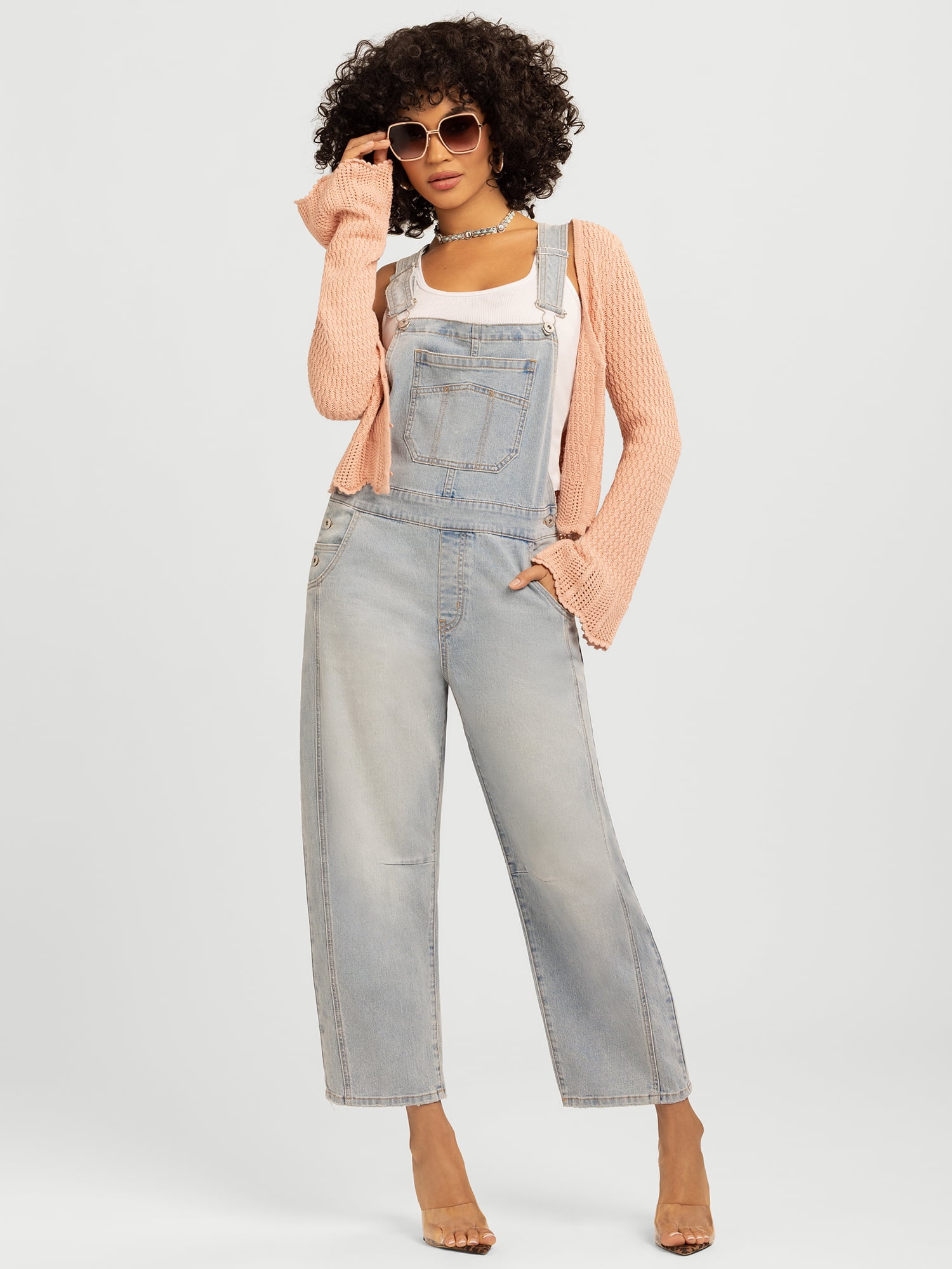Jessica Simpson Women's Cropped Barrel Leg Denim Overalls, 26" Inseam, Size XS-XL